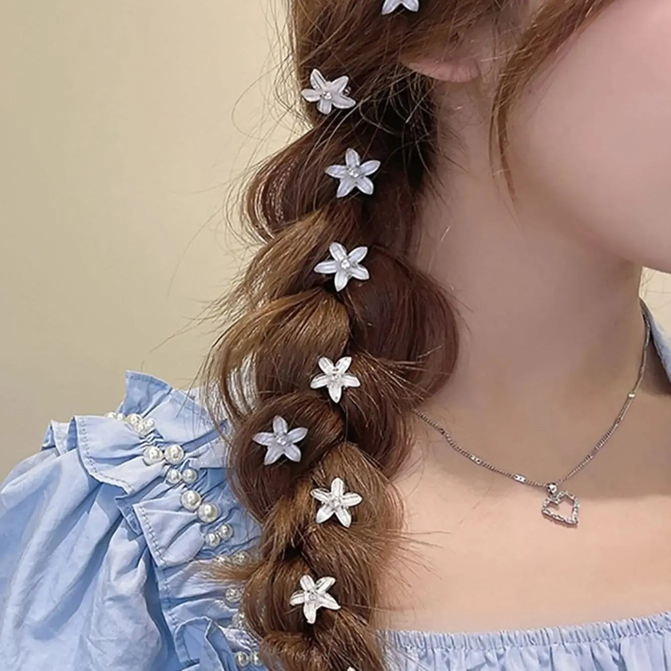 【海外直送品】小さな編みこみの花のヘアクリップ,花,ヘアクリップ,ヘアピン,ヘアアクセサリー,アクセサリー,10個