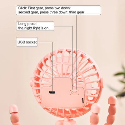 【海外直送品】ハンディ―ファン,ベビーカーファン,USB充電,家庭用,屋外用,常夜灯機能付き,小型