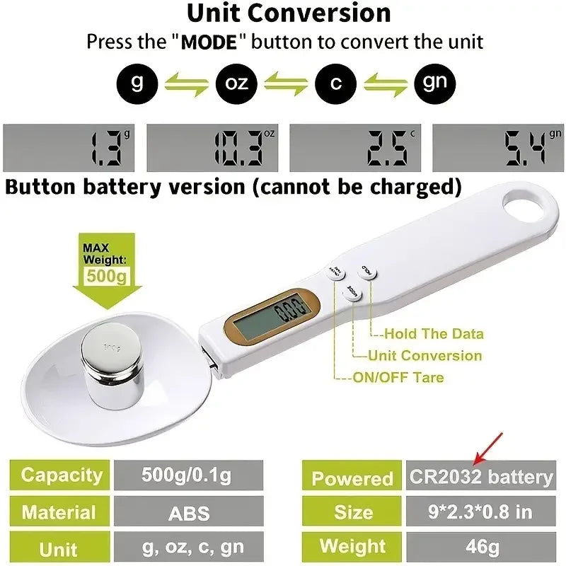 【海外直送品】デジタル軽量スプーン、電子液晶、調理用、ミルク、コーヒー粉、0.1-500g