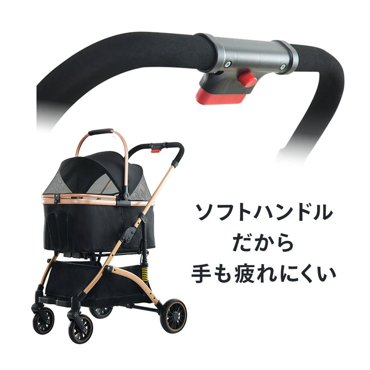 ペットカート 分離 取り外し 3way ワンプッシュ 対面式 ブラック 黒 フルオープン バスケット 多頭 ワンタッチ 収納 ペット ペット用カート 中型 軽量 犬 小型犬 中型犬 猫 犬