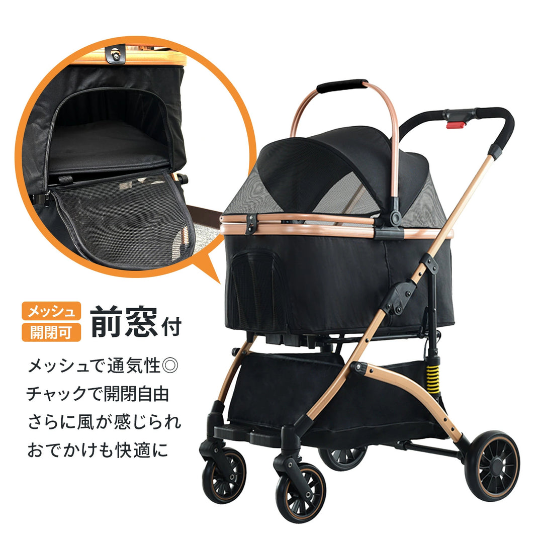 ペットカート 分離 取り外し 3way ワンプッシュ 対面式 ブラック 黒 フルオープン バスケット 多頭 ワンタッチ 収納 ペット ペット用カート 中型 軽量 犬 小型犬 中型犬 猫 犬