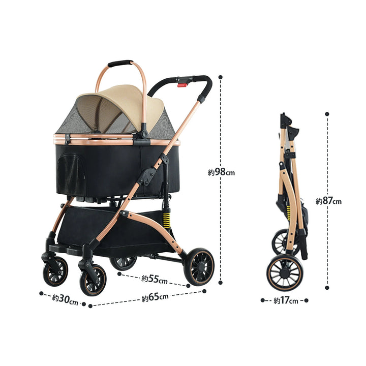 ペットカート 分離 取り外し 3way ワンプッシュ 対面式 ブラック 黒 フルオープン バスケット 多頭 ワンタッチ 収納 ペット ペット用カート 中型 軽量 犬 小型犬 中型犬 猫 犬