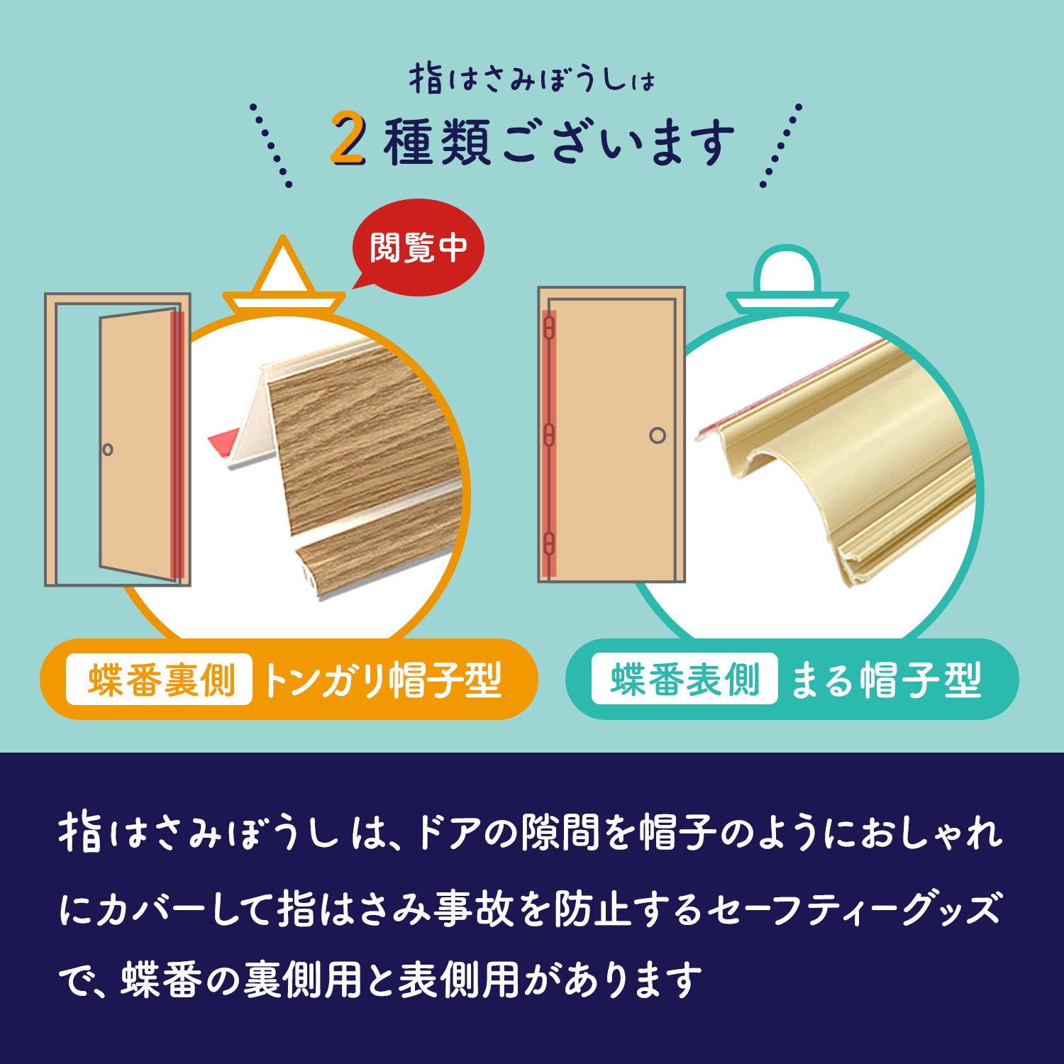 指はさみ防止 doridori 2枚 >指はさみぼうし 蝶番表側・まる帽子型 取り付け型 指挟み防止