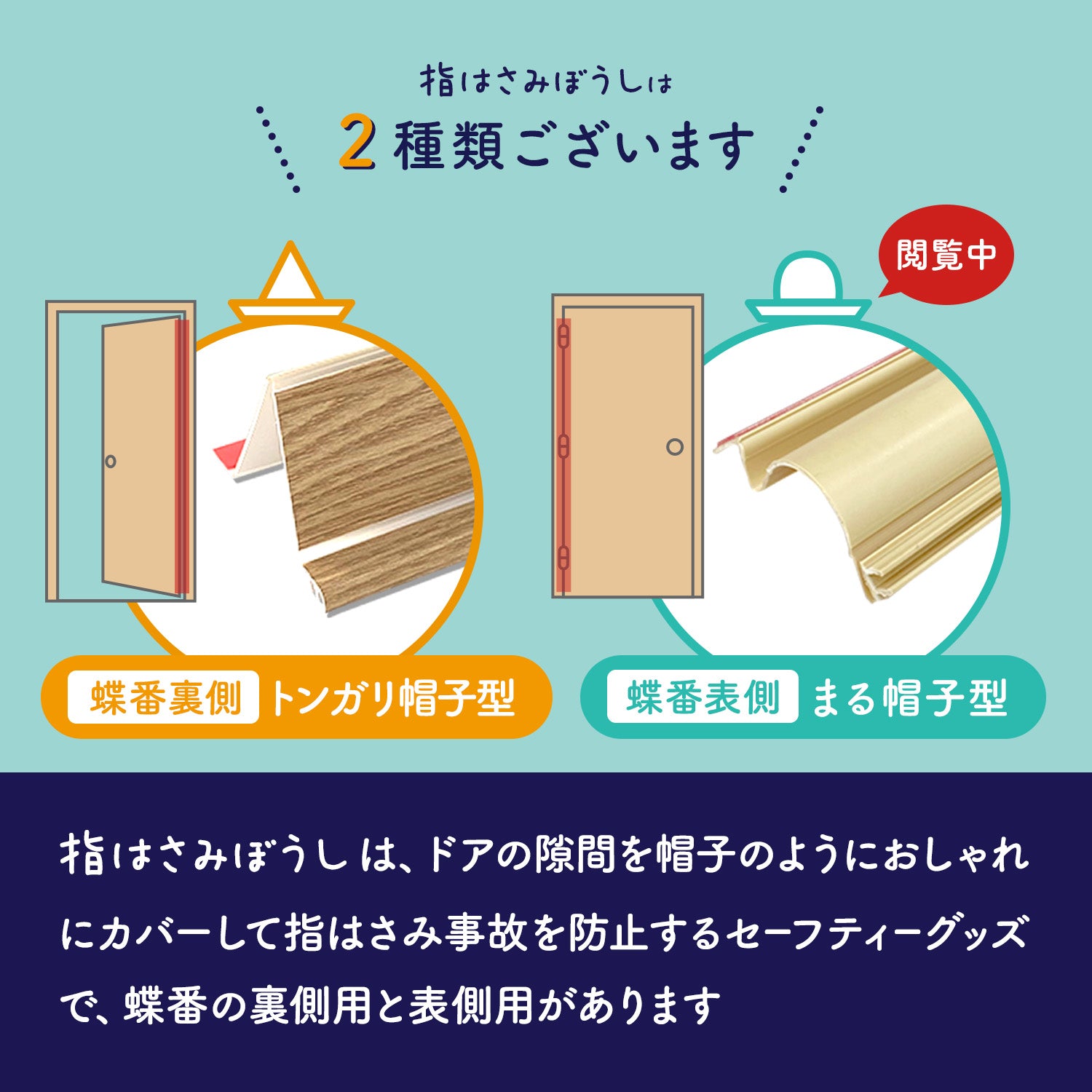 指はさみ防止 doridori 1枚 > 指はさみぼうし 蝶番裏側・トンガリ帽子型取り付け型 指挟み