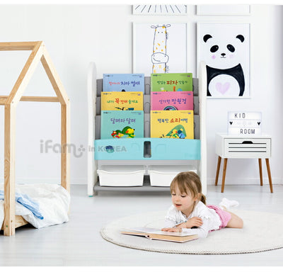 子供用本棚 フロントブックシェルフ 3段 グレーホワイト | iFam（アイファム）